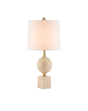 Currey & Company Adorno Stacked Marble Table Lamp with Antique Brass Accents for Transitional Interiors 6000-0718