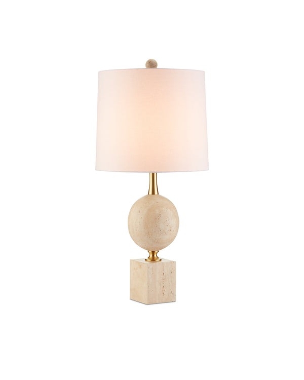 Currey & Company Adorno Stacked Marble Table Lamp with Antique Brass Accents for Transitional Interiors 6000-0718