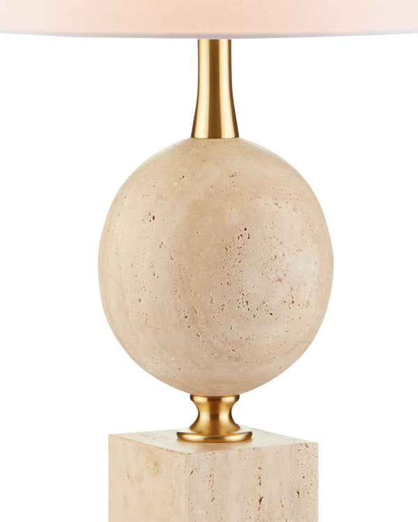 Currey & Company Adorno Stacked Marble Table Lamp with Antique Brass Accents for Transitional Interiors 6000-0718