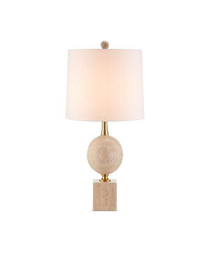 Currey & Company Adorno Stacked Marble Table Lamp with Antique Brass Accents for Transitional Interiors 6000-0718
