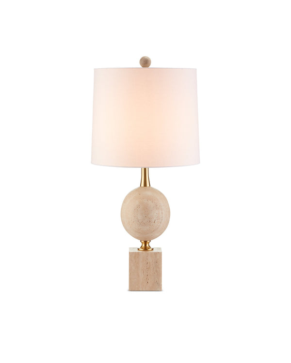 Currey & Company Adorno Stacked Marble Table Lamp with Antique Brass Accents for Transitional Interiors 6000-0718