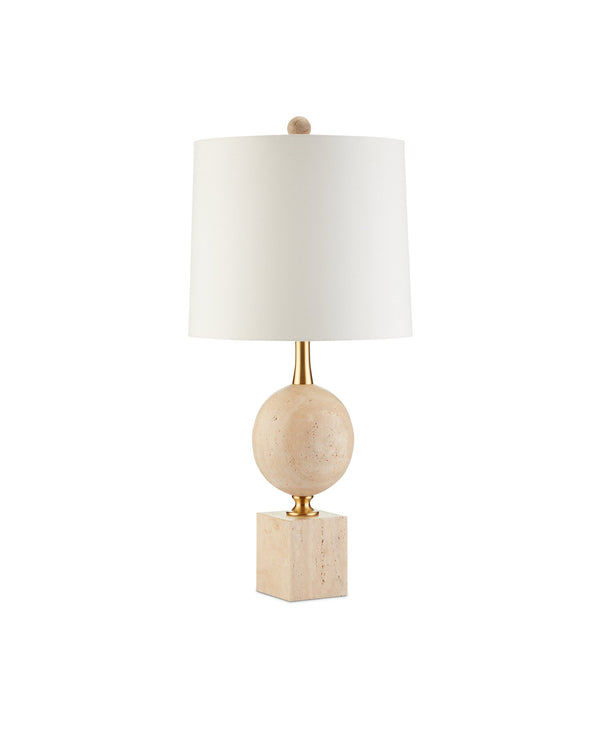 Currey & Company Adorno Stacked Marble Table Lamp with Antique Brass Accents for Transitional Interiors 6000-0718