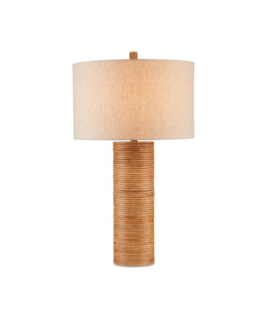 Currey & Company Salome Rattan Column Table Lamp with Linen Shade and Brass Coastal Accent Hardware 6000-0735