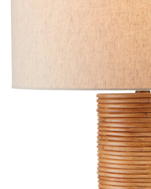 Currey & Company Salome Rattan Column Table Lamp with Linen Shade and Brass Coastal Accent Hardware 6000-0735