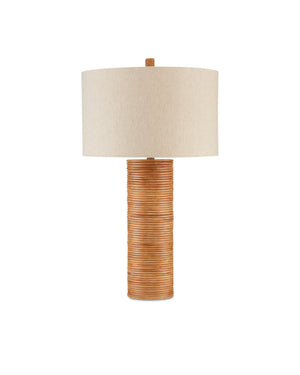 Currey & Company Salome Rattan Column Table Lamp with Linen Shade and Brass Coastal Accent Hardware 6000-0735