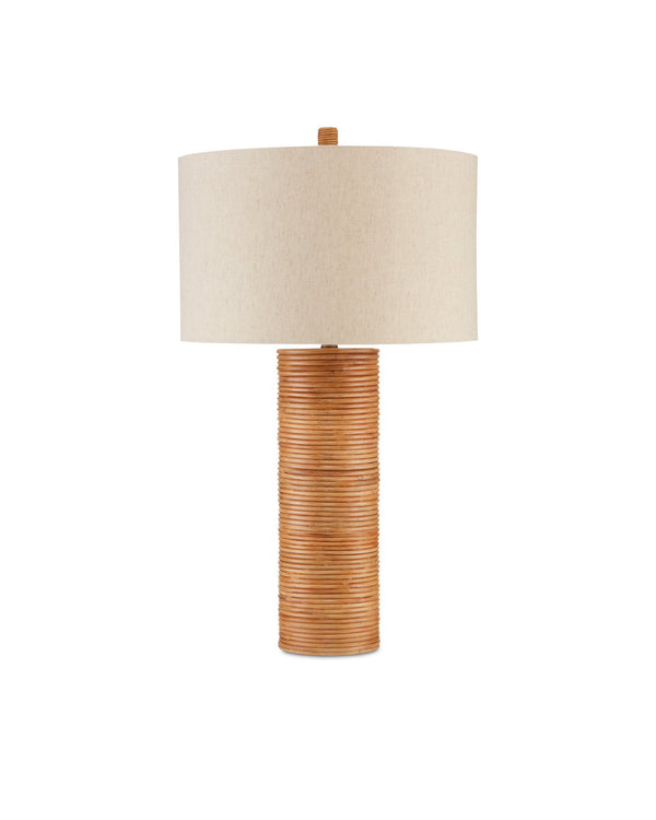 Currey & Company Salome Rattan Column Table Lamp with Linen Shade and Brass Coastal Accent Hardware 6000-0735