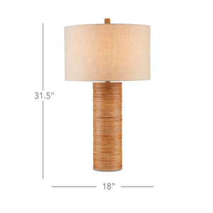 Currey & Company Salome Rattan Column Table Lamp with Linen Shade and Brass Coastal Accent Hardware 6000-0735