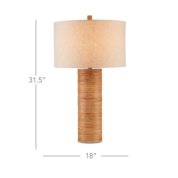 Currey & Company Salome Rattan Column Table Lamp with Linen Shade and Brass Coastal Accent Hardware 6000-0735