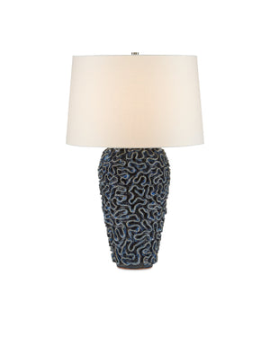 Currey & Company Milos Handcrafted Terracotta Table Lamp with Reactive Blue Glaze and Artisan Coral Texture 6000-0745