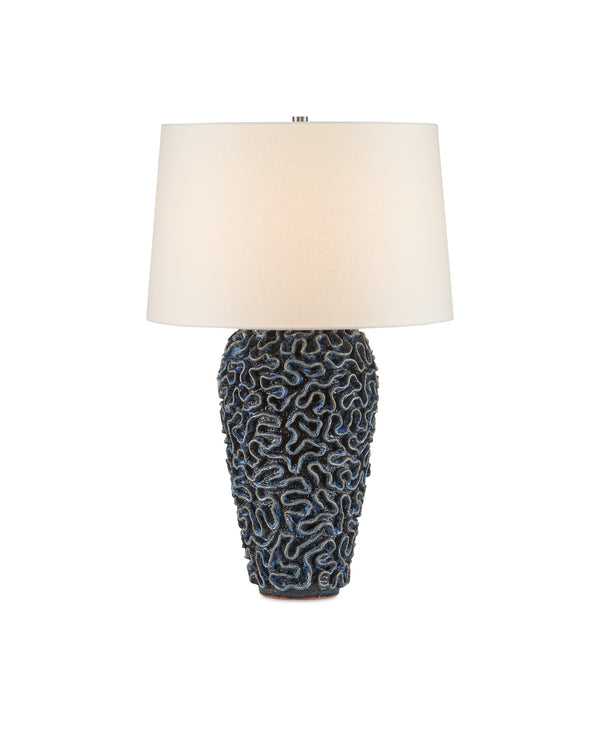 Currey & Company Milos Handcrafted Terracotta Table Lamp with Reactive Blue Glaze and Artisan Coral Texture 6000-0745