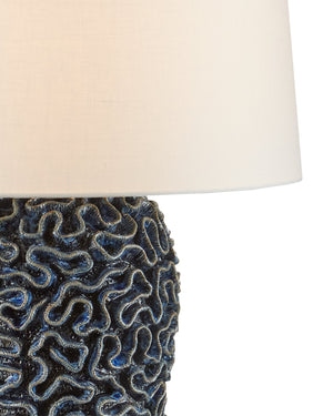 Currey & Company Milos Handcrafted Terracotta Table Lamp with Reactive Blue Glaze and Artisan Coral Texture 6000-0745