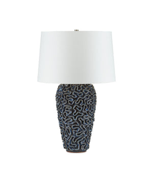 Currey & Company Milos Handcrafted Terracotta Table Lamp with Reactive Blue Glaze and Artisan Coral Texture 6000-0745