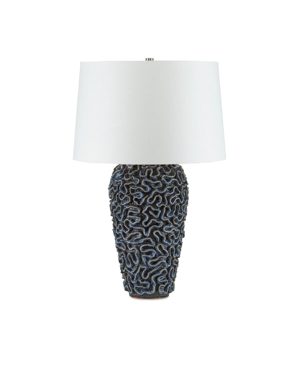 Currey & Company Milos Handcrafted Terracotta Table Lamp with Reactive Blue Glaze and Artisan Coral Texture 6000-0745