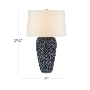 Currey & Company Milos Handcrafted Terracotta Table Lamp with Reactive Blue Glaze and Artisan Coral Texture 6000-0745