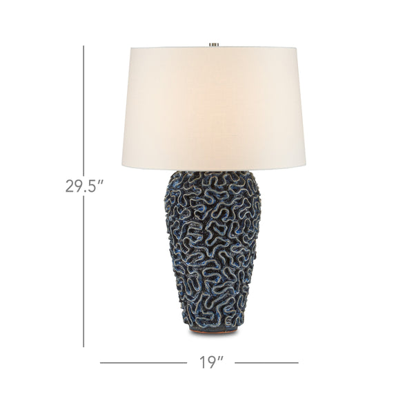 Currey & Company Milos Handcrafted Terracotta Table Lamp with Reactive Blue Glaze and Artisan Coral Texture 6000-0745