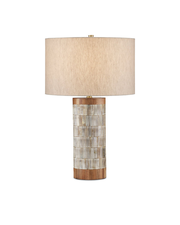 Currey & Company Hyson Horn and Bone Table Lamp with Linen Drum Shade Brass Artisan Warmth 6000-0823