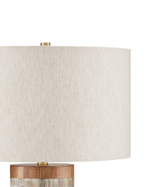 Currey & Company Hyson Horn and Bone Table Lamp with Linen Drum Shade Brass Artisan Warmth 6000-0823
