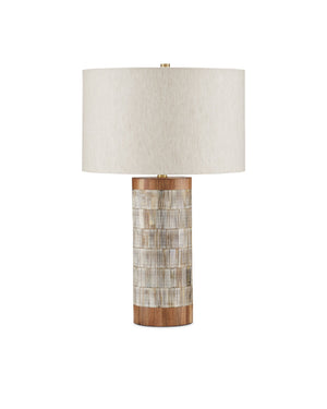 Currey & Company Hyson Horn and Bone Table Lamp with Linen Drum Shade Brass Artisan Warmth 6000-0823