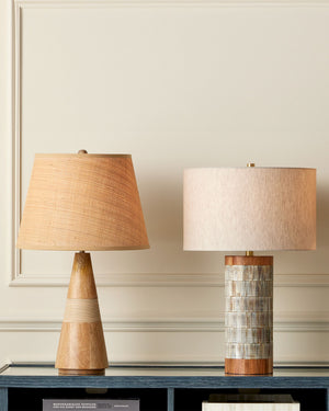Currey & Company Hyson Horn and Bone Table Lamp with Linen Drum Shade Brass Artisan Warmth 6000-0823