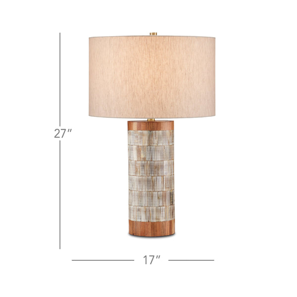 Currey & Company Hyson Horn and Bone Table Lamp with Linen Drum Shade Brass Artisan Warmth 6000-0823