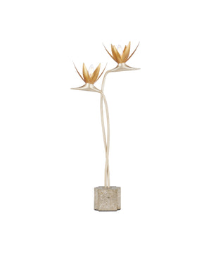 Currey & Company Paradiso Bird of Paradise Sculptural Table Lamp with Gold Leaf Blossoms 6000-0855