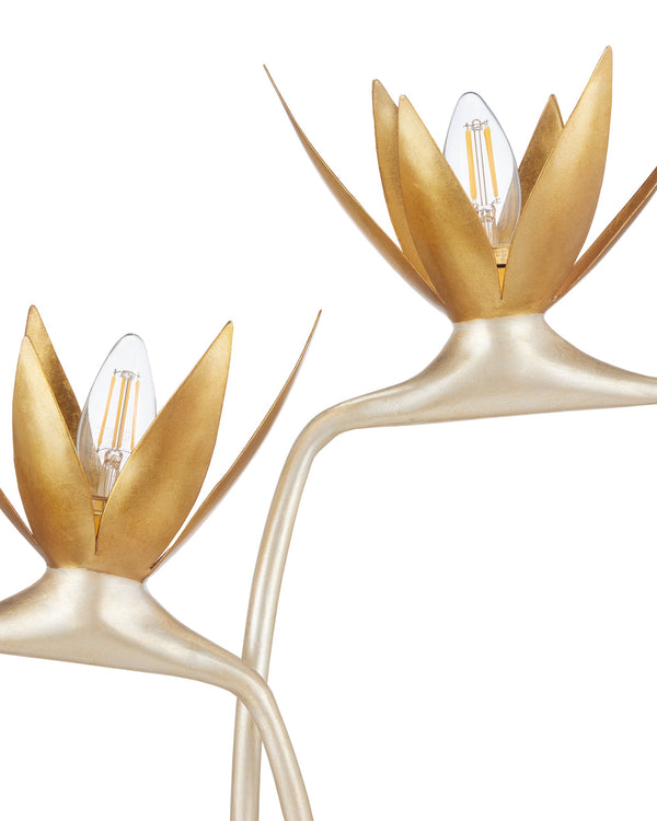 Currey & Company Paradiso Bird of Paradise Sculptural Table Lamp with Gold Leaf Blossoms 6000-0855