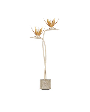 Currey & Company Paradiso Bird of Paradise Sculptural Table Lamp with Gold Leaf Blossoms 6000-0855