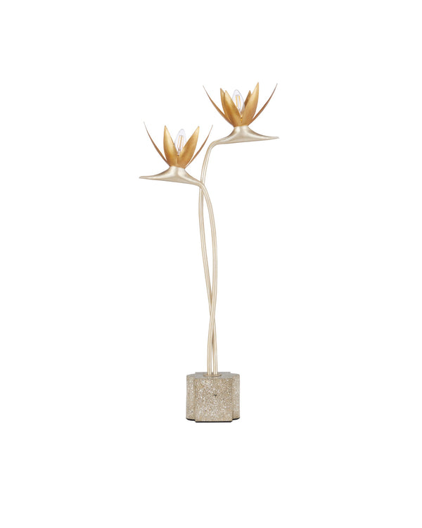 Currey & Company Paradiso Bird of Paradise Sculptural Table Lamp with Gold Leaf Blossoms 6000-0855