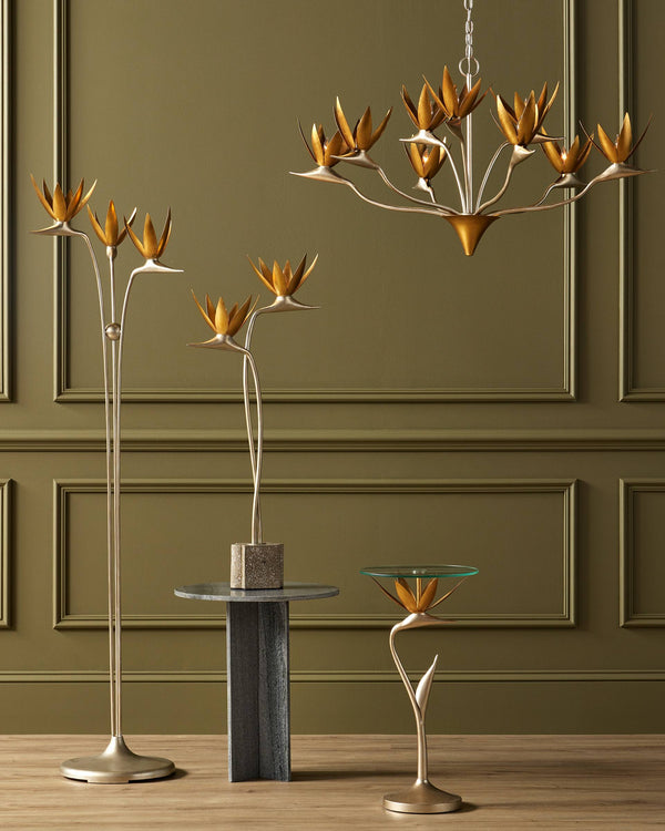 Currey & Company Paradiso Bird of Paradise Sculptural Table Lamp with Gold Leaf Blossoms 6000-0855