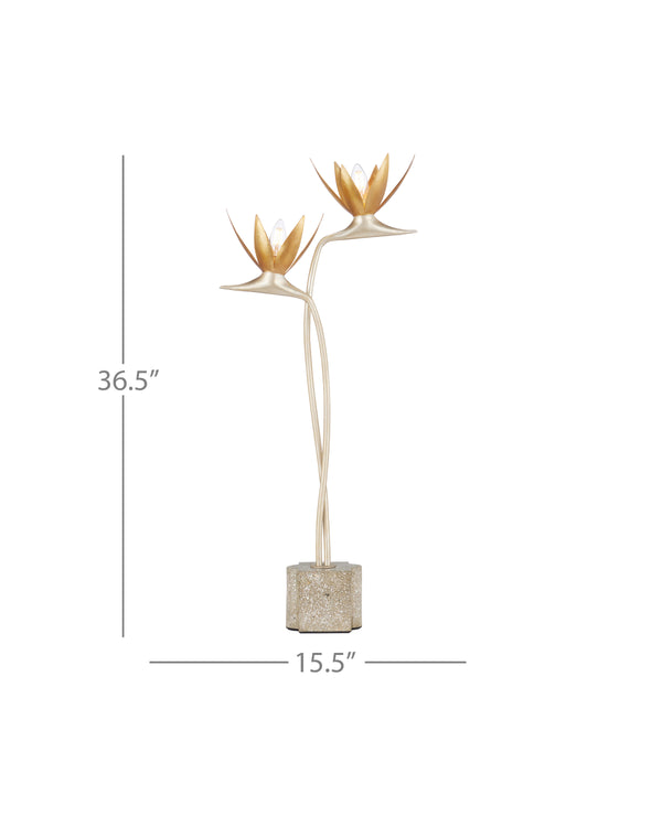 Currey & Company Paradiso Bird of Paradise Sculptural Table Lamp with Gold Leaf Blossoms 6000-0855