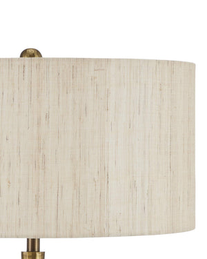 Currey & Company Cheenee Antique Brass Table Lamp with Linen Shade Brutalist Sculptural Design 6000-0861