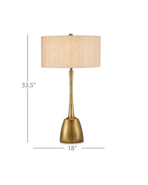 Currey & Company Cheenee Antique Brass Table Lamp with Linen Shade Brutalist Sculptural Design 6000-0861