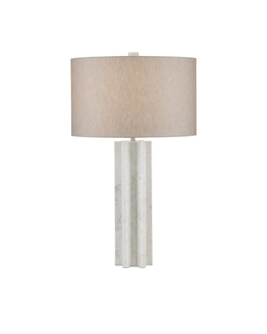 Currey & Company Mercurius Hand-Carved Marble Table Lamp with Linen Shade for Modern Interiors 6000-0893