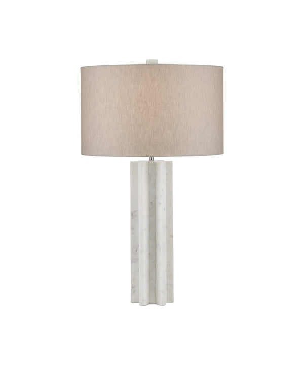 Currey & Company Mercurius Hand-Carved Marble Table Lamp with Linen Shade for Modern Interiors 6000-0893