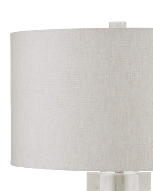 Currey & Company Mercurius Hand-Carved Marble Table Lamp with Linen Shade for Modern Interiors 6000-0893