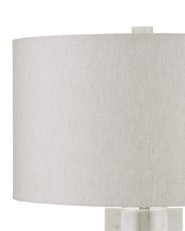 Currey & Company Mercurius Hand-Carved Marble Table Lamp with Linen Shade for Modern Interiors 6000-0893