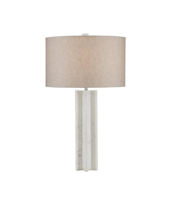 Currey & Company Mercurius Hand-Carved Marble Table Lamp with Linen Shade for Modern Interiors 6000-0893