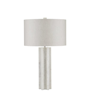 Currey & Company Mercurius Hand-Carved Marble Table Lamp with Linen Shade for Modern Interiors 6000-0893