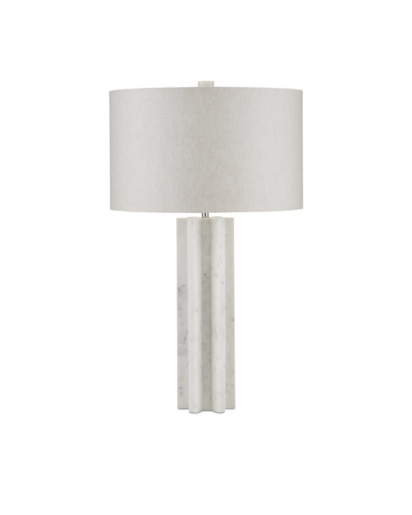 Currey & Company Mercurius Hand-Carved Marble Table Lamp with Linen Shade for Modern Interiors 6000-0893