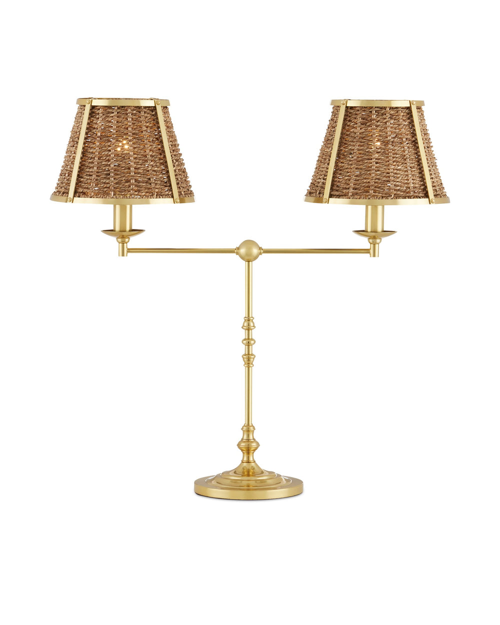 Currey & Company Deauville Handwoven Seagrass Desk Lamp with Polished Brass Base for Coastal Interiors 6000-0899