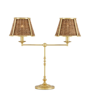 Currey & Company Deauville Handwoven Seagrass Desk Lamp with Polished Brass Base for Coastal Interiors 6000-0899