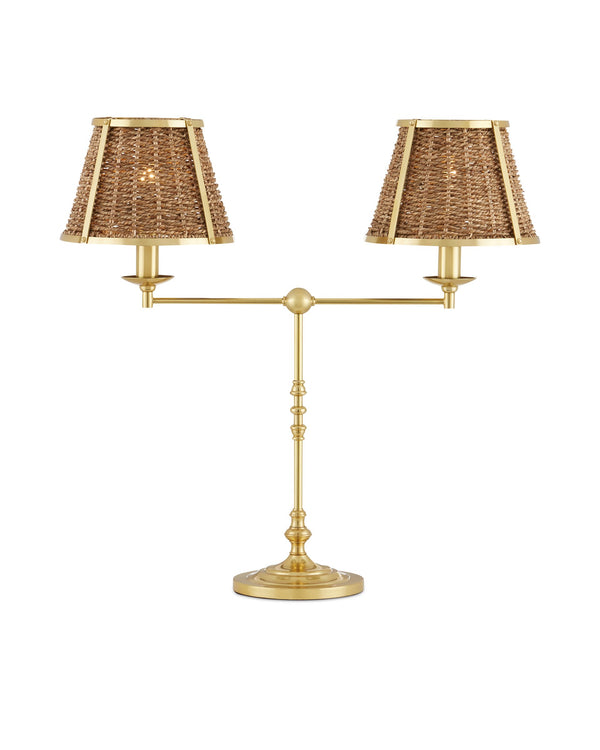 Currey & Company Deauville Handwoven Seagrass Desk Lamp with Polished Brass Base for Coastal Interiors 6000-0899