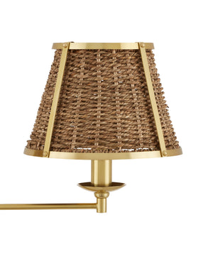 Currey & Company Deauville Handwoven Seagrass Desk Lamp with Polished Brass Base for Coastal Interiors 6000-0899