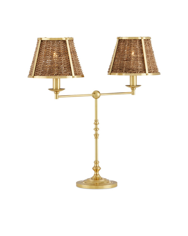 Currey & Company Deauville Handwoven Seagrass Desk Lamp with Polished Brass Base for Coastal Interiors 6000-0899