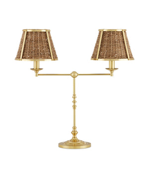 Currey & Company Deauville Handwoven Seagrass Desk Lamp with Polished Brass Base for Coastal Interiors 6000-0899
