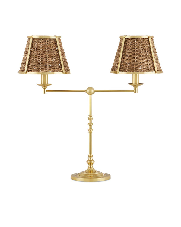 Currey & Company Deauville Handwoven Seagrass Desk Lamp with Polished Brass Base for Coastal Interiors 6000-0899