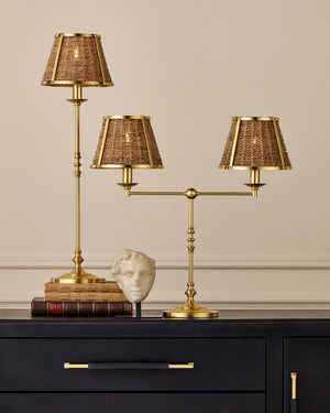 Currey & Company Deauville Handwoven Seagrass Desk Lamp with Polished Brass Base for Coastal Interiors 6000-0899