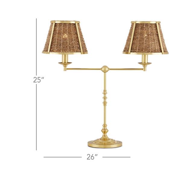 Currey & Company Deauville Handwoven Seagrass Desk Lamp with Polished Brass Base for Coastal Interiors 6000-0899
