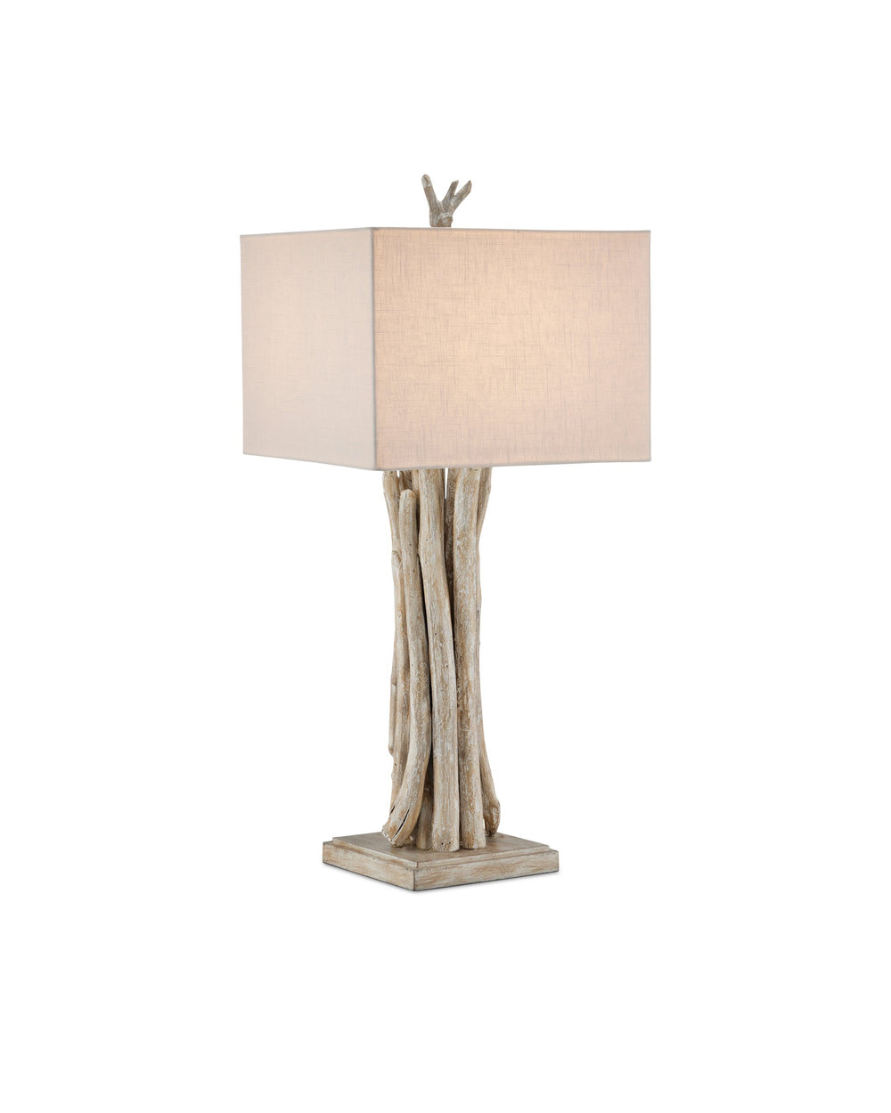 Currey & Company Driftwood Whitewash Sculptural Table Lamp with Linen Shade for Coastal Rustic Decor 6000-0919