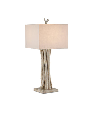 Currey & Company Driftwood Whitewash Sculptural Table Lamp with Linen Shade for Coastal Rustic Decor 6000-0919